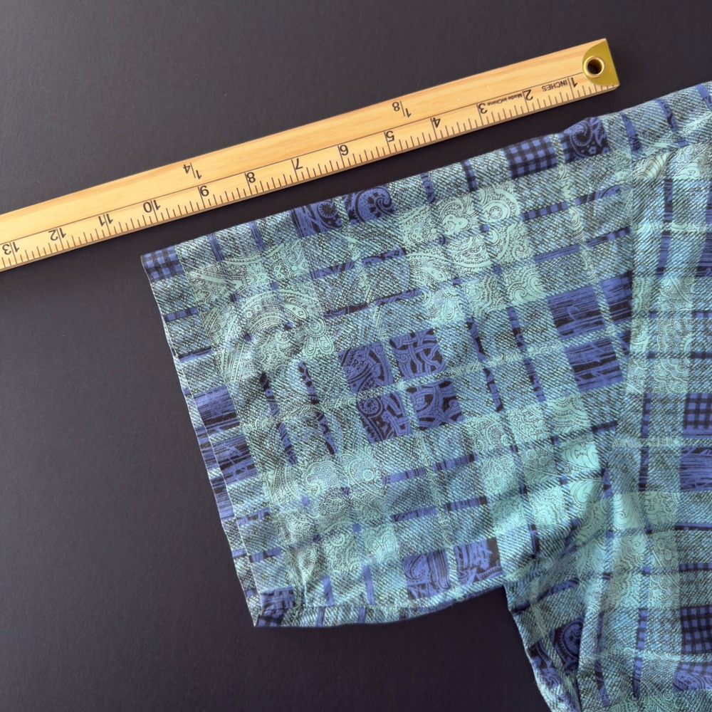 Vintage 90's Tori Richard Shirt Mens Large Blue Green Cotton Lawn Hawaiian Plaid - Picture 7 of 9